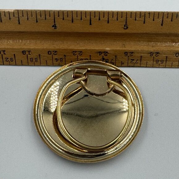 Round Enamel Blue Gold Scarf Clip MCM Abstract Retro Glitter Vintage - Picture 3 of 3